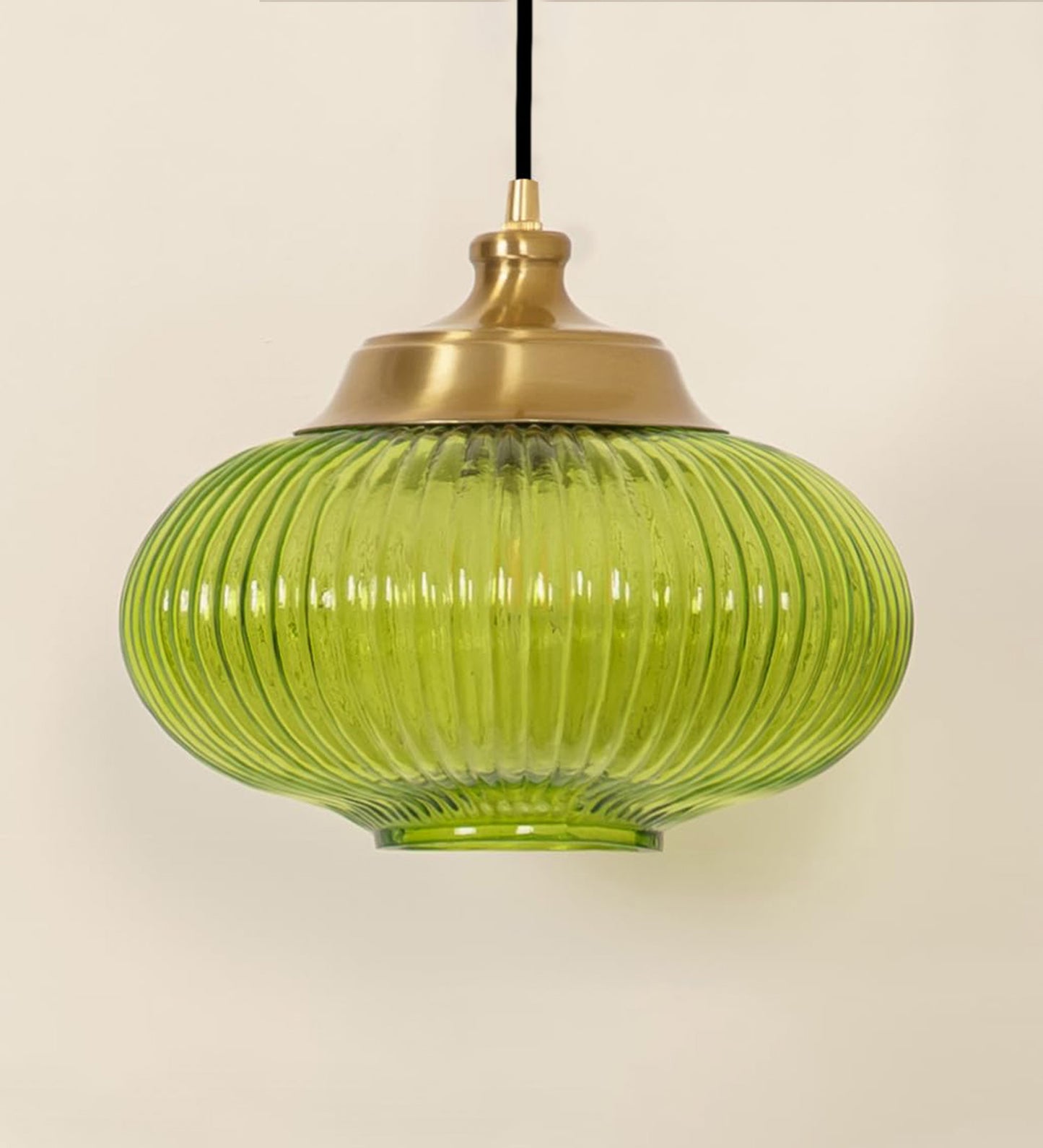 Ribbed Melon Green Glass Pendant