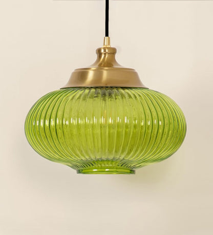 Ribbed Melon Green Glass Pendant