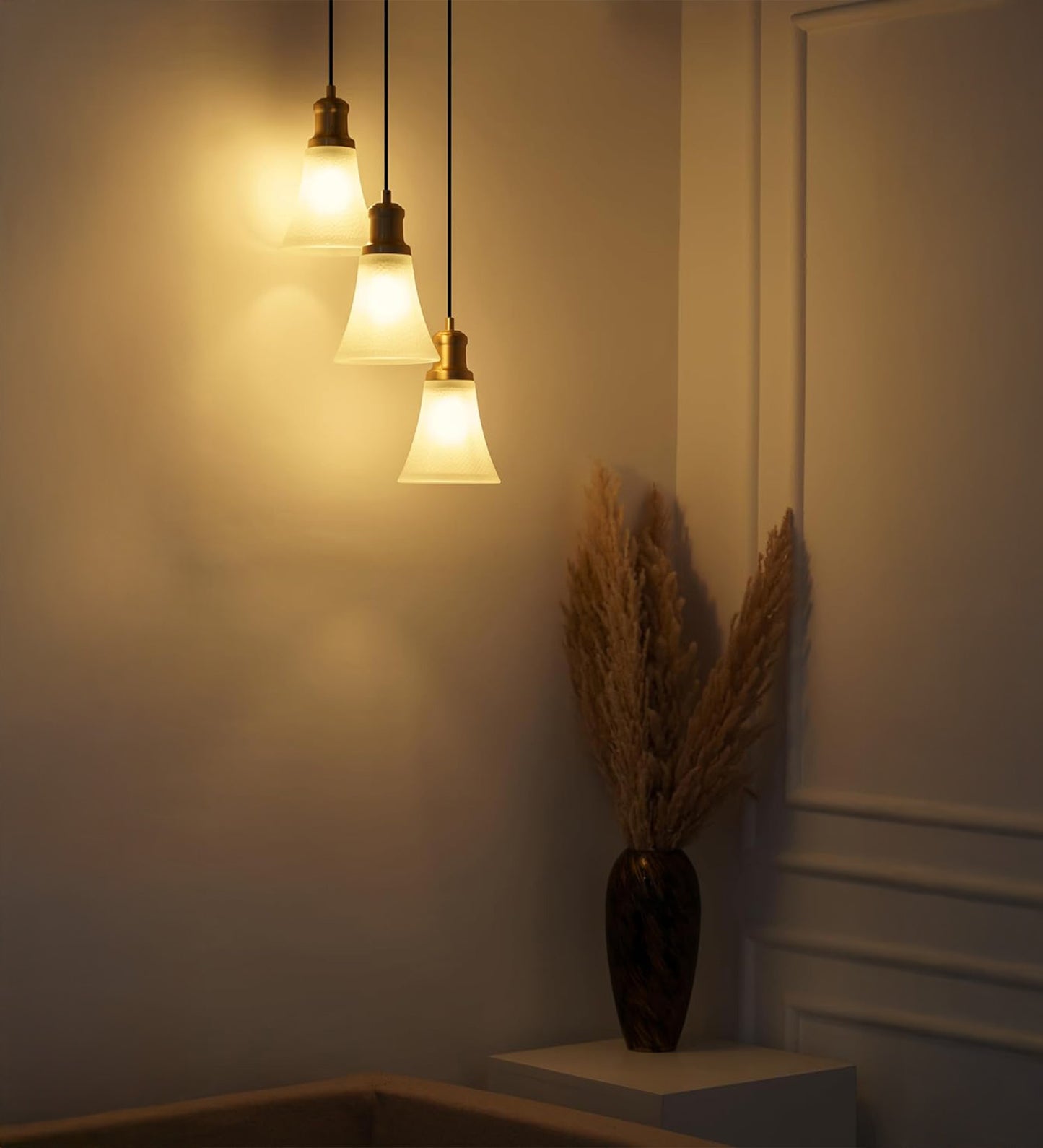 Triple Pendant with Frosted Hammered Glass