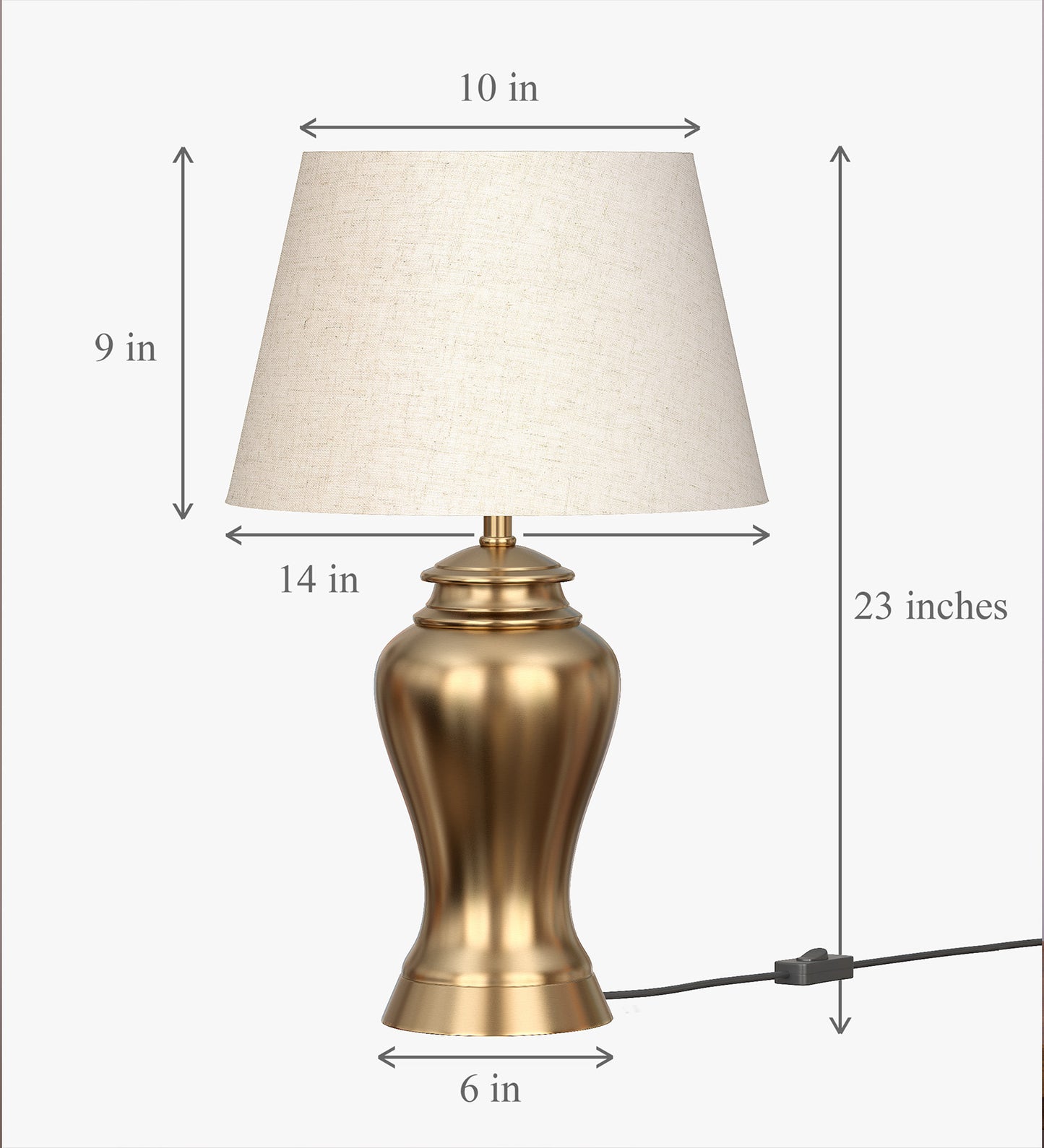 Antique Gold Brass Table Lamp (23") – Off-White 14" Shade