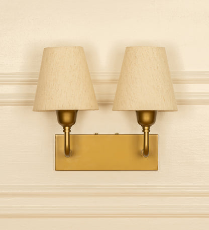 Double Elbow Wall Lamp with Off White Fabric Shade