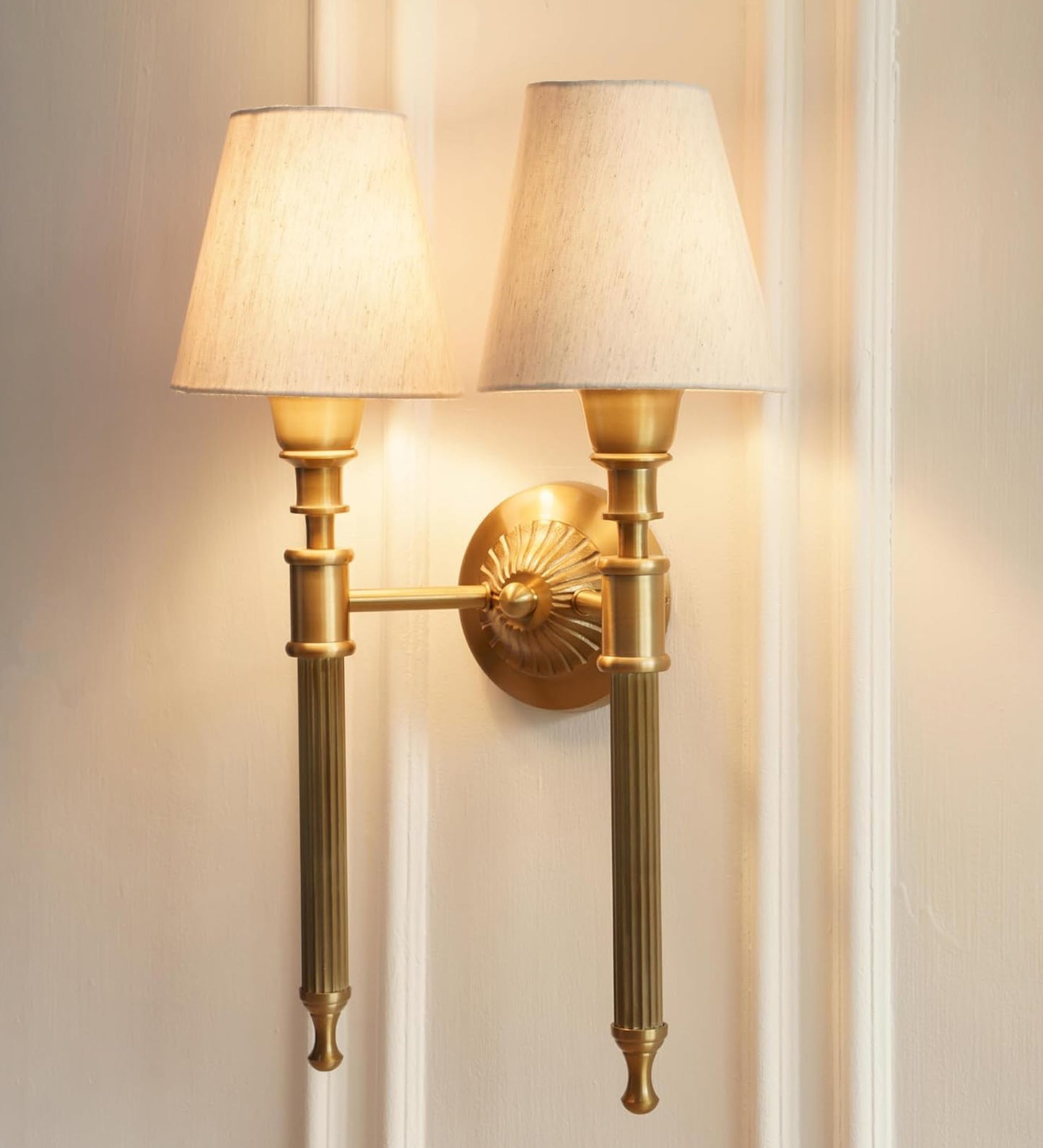 Double Corrugated Wall Lamp with Off White Shade