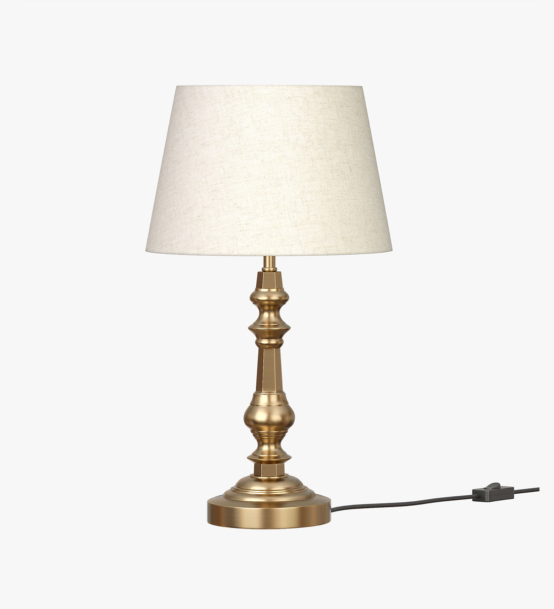 Table Lamp Brass Antique Gold Finish 21 inches Height with Off White 12 inches Diameter Lampshade