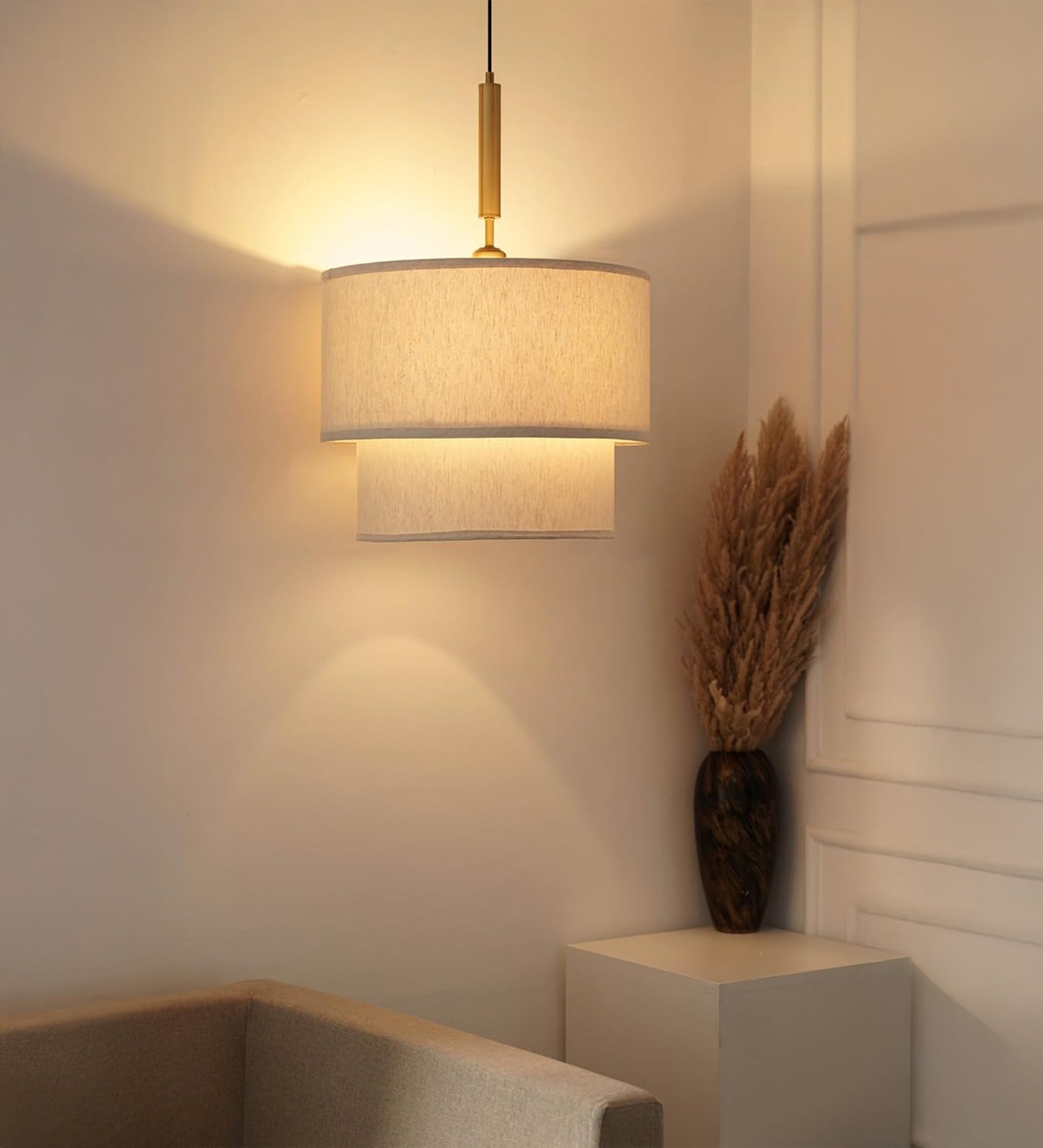 Double Decker Pendant with Off White Shade