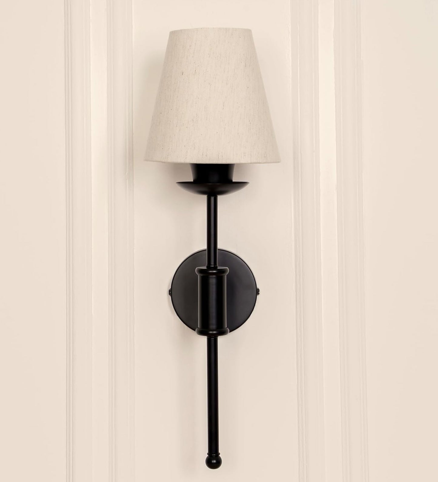Black Spacer Wall Lamp with Off White Fabric Shade