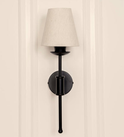 Black Spacer Wall Lamp with Off White Fabric Shade