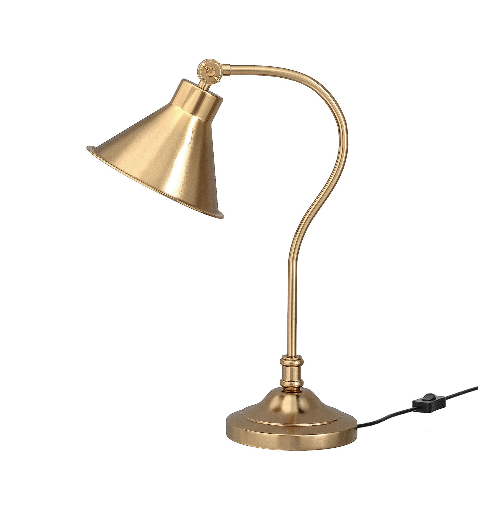 Study Desk Office Reading Curved Table Lamp Brass Antique Finish with Adjustable Head Shade