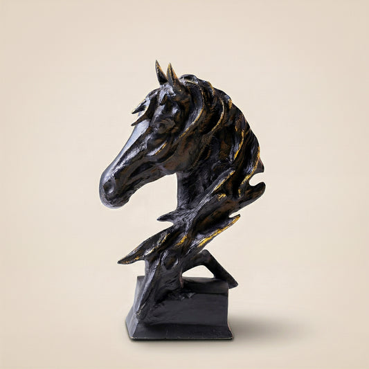 Noir Stallion Black Horse Head Sculpture – Modern Aluminum Tabletop Art Décor