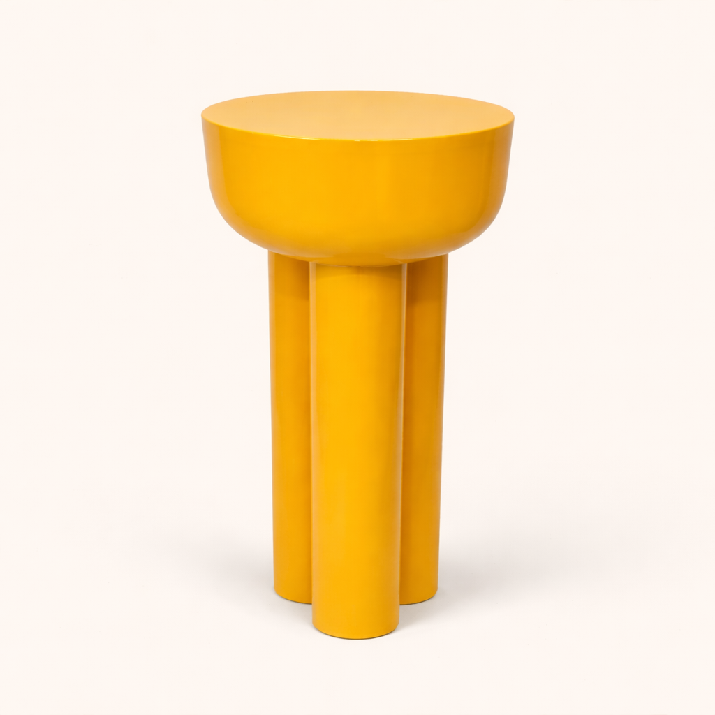 Auric Halo Sunburst Yellow Iron Pedestal Table – Modern Round Side Table