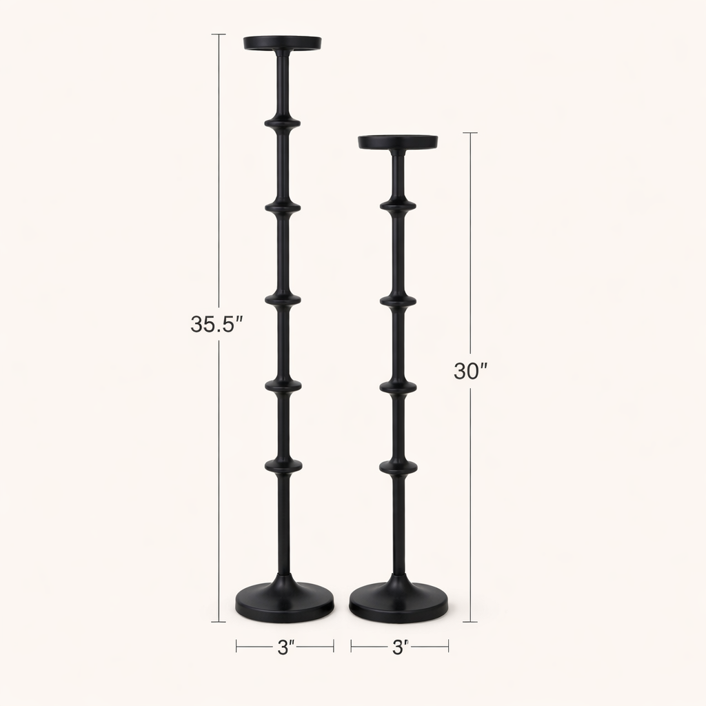 Midnight Black Aluminum Candle Holders – Modern Pillar Floor Stands (Set of 2)