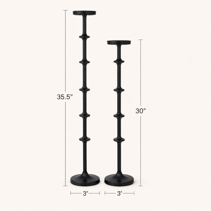 Midnight Black Aluminum Candle Holders – Modern Pillar Floor Stands (Set of 2)