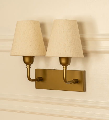 Double Elbow Wall Lamp with Off White Fabric Shade