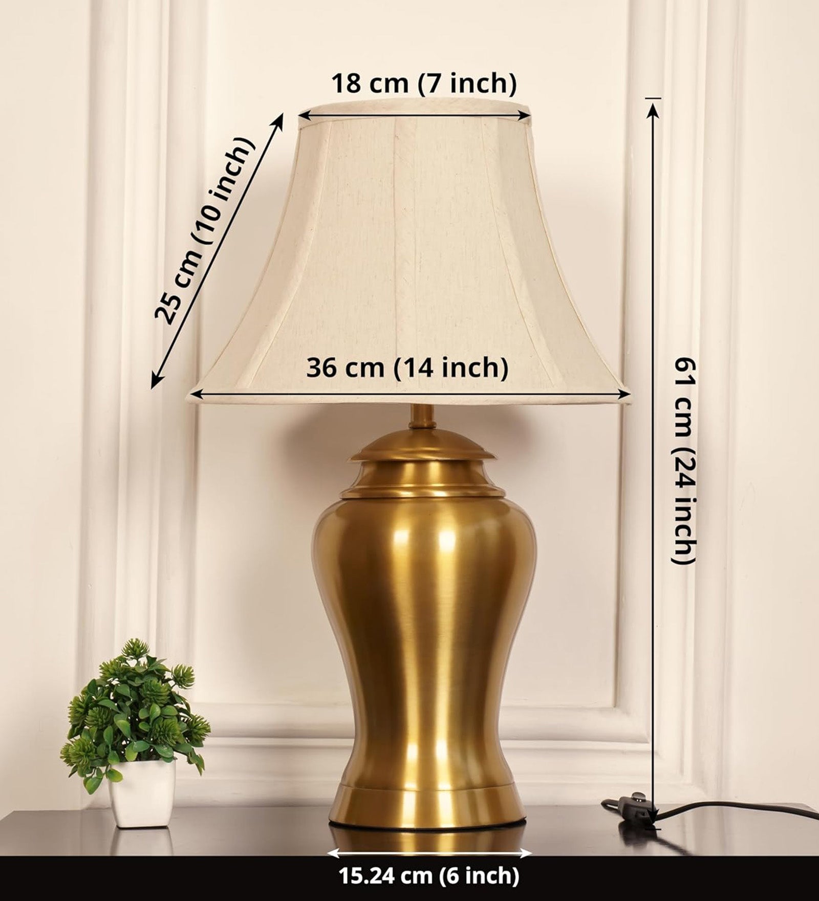 Royal Brass Antique Gold Finish Table Lamp 23 Inches Height With Off White 14 Inches Bell Diameter Lampshade