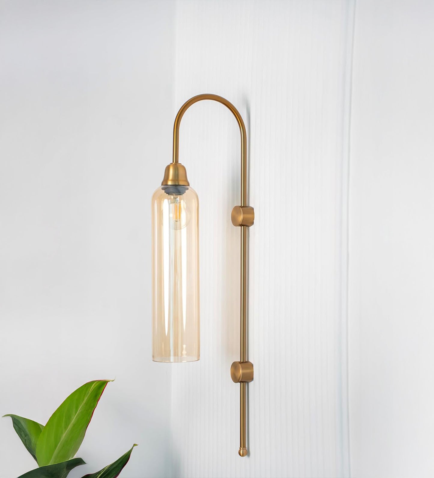 Modern Wall Lamp Antique Brass with Golden Glass
