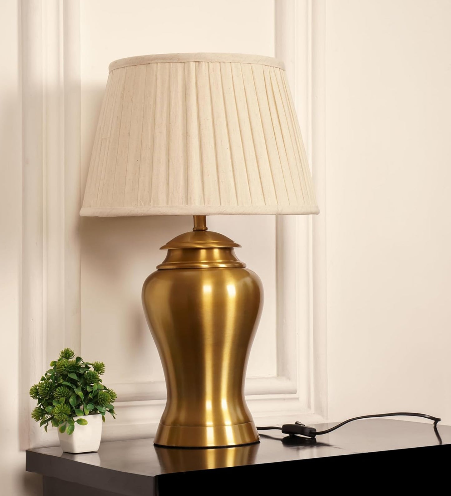 Antique Gold Brass Table Lamp (23") – Pleated Shade