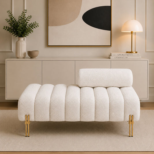 Sepia Homes crest bench With Golden Legs|White