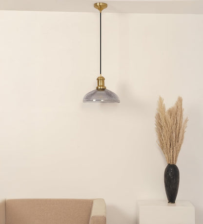 Ribbed Grey Luster Glass Pendant