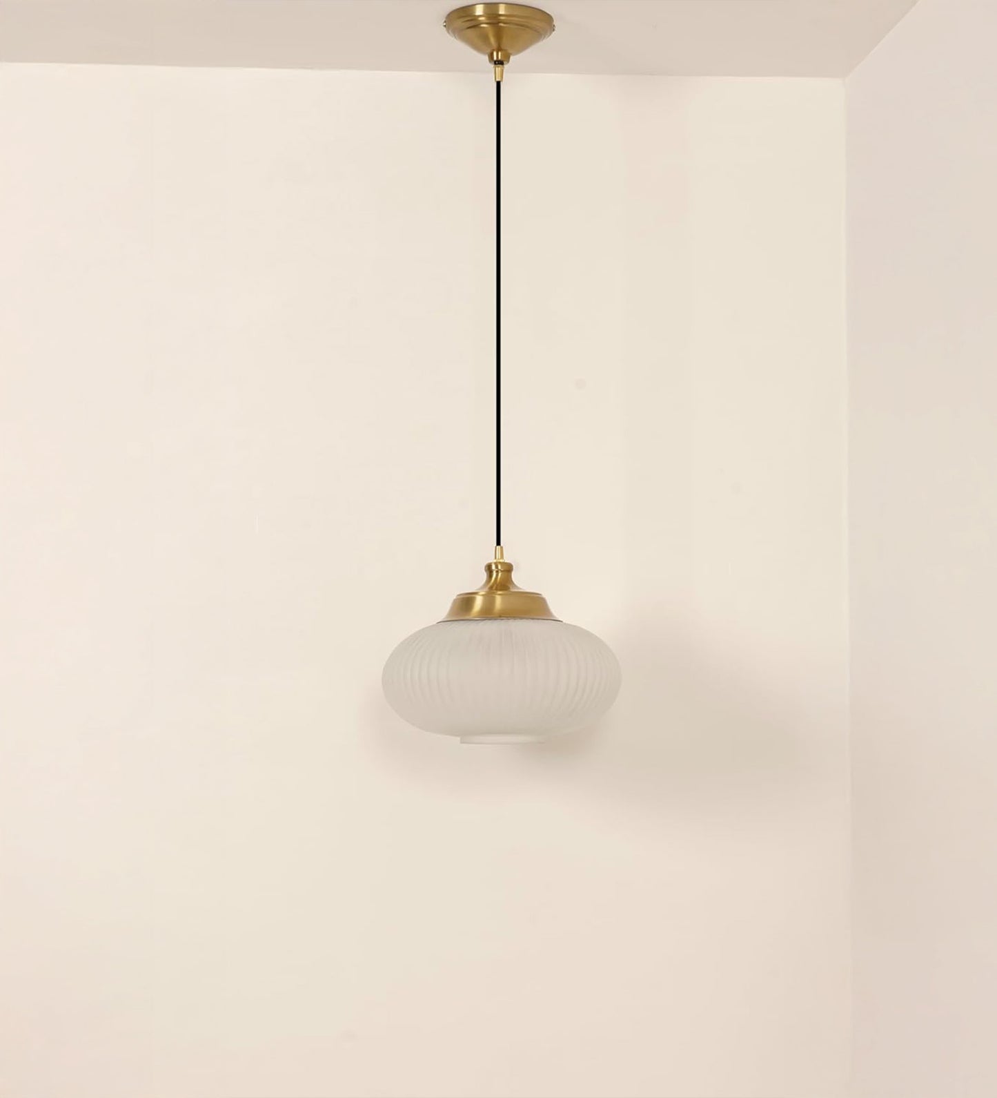 Ribbed Melon Frosted Glass Pendant
