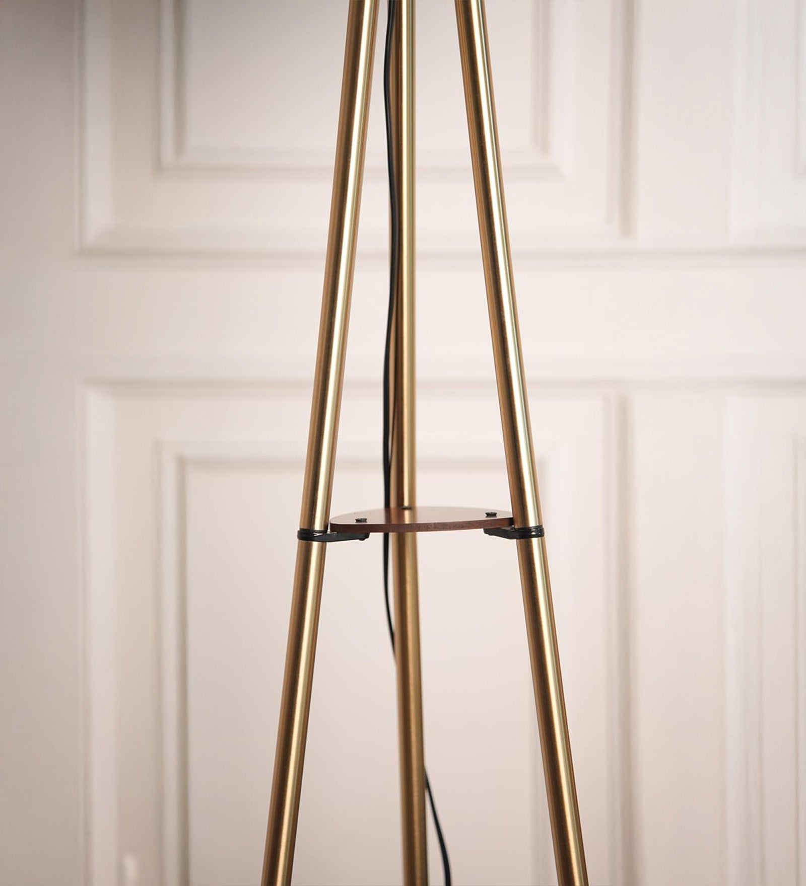 3 Shelves Floor Lamp Brass Antique Finish 5 Feet Height with 14” Diameter Off White Drum Shade