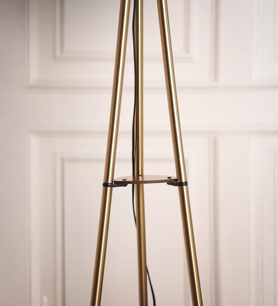 3 Shelves Floor Lamp Brass Antique Finish 5 Feet Height with 14” Diameter Off White Drum Shade