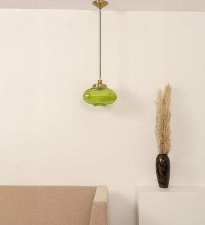 Ribbed Melon Green Glass Pendant