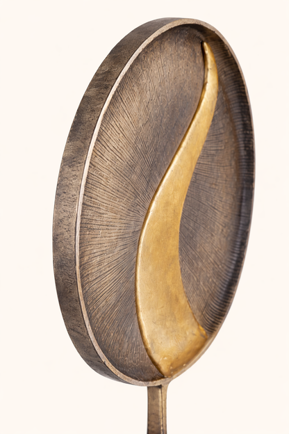 Aureva Radiant Disc Abstract Aluminum Sculpture – Modern Gold & Silver Tabletop Art