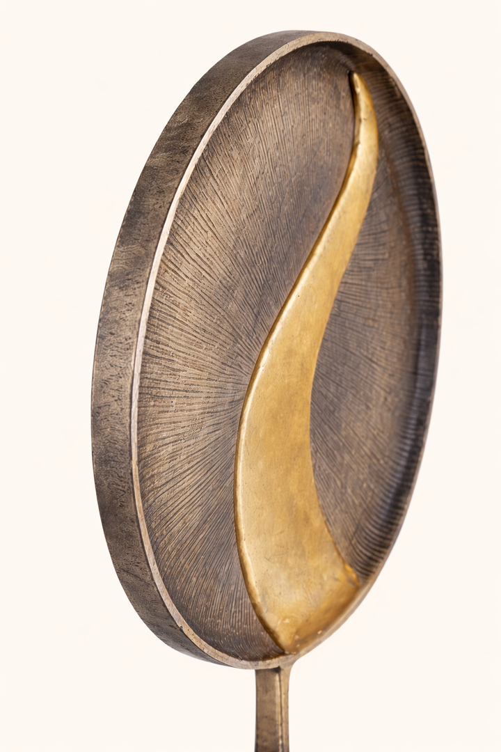 Aureva Radiant Disc Abstract Aluminum Sculpture – Modern Gold & Silver Tabletop Art