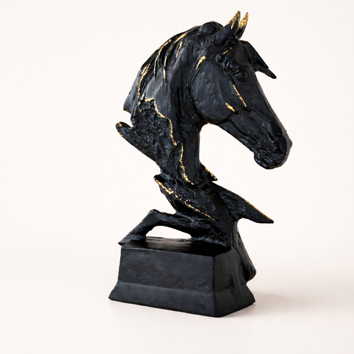 Noir Stallion Black Horse Head Sculpture – Modern Aluminum Tabletop Art Décor