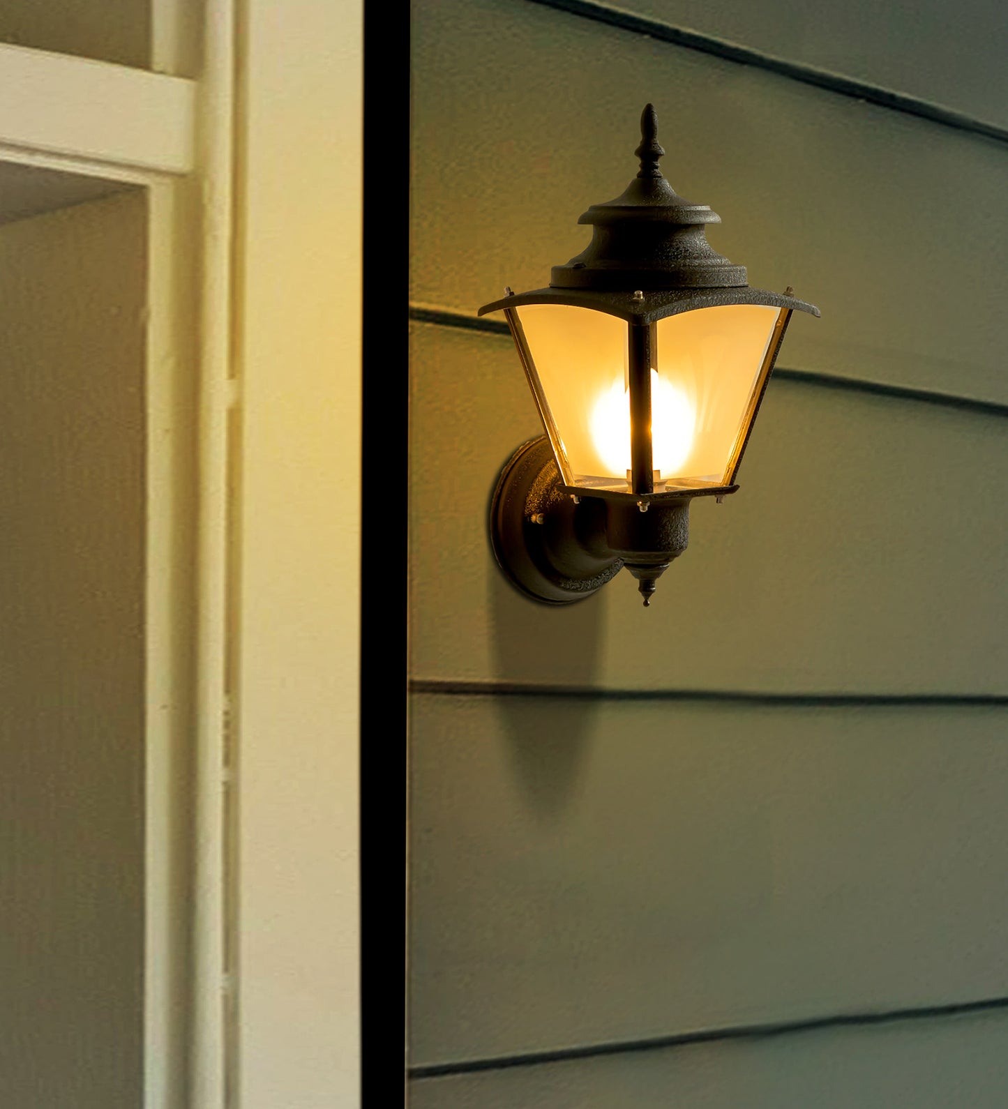 Matt Black Waterproof Lantern Wall Light