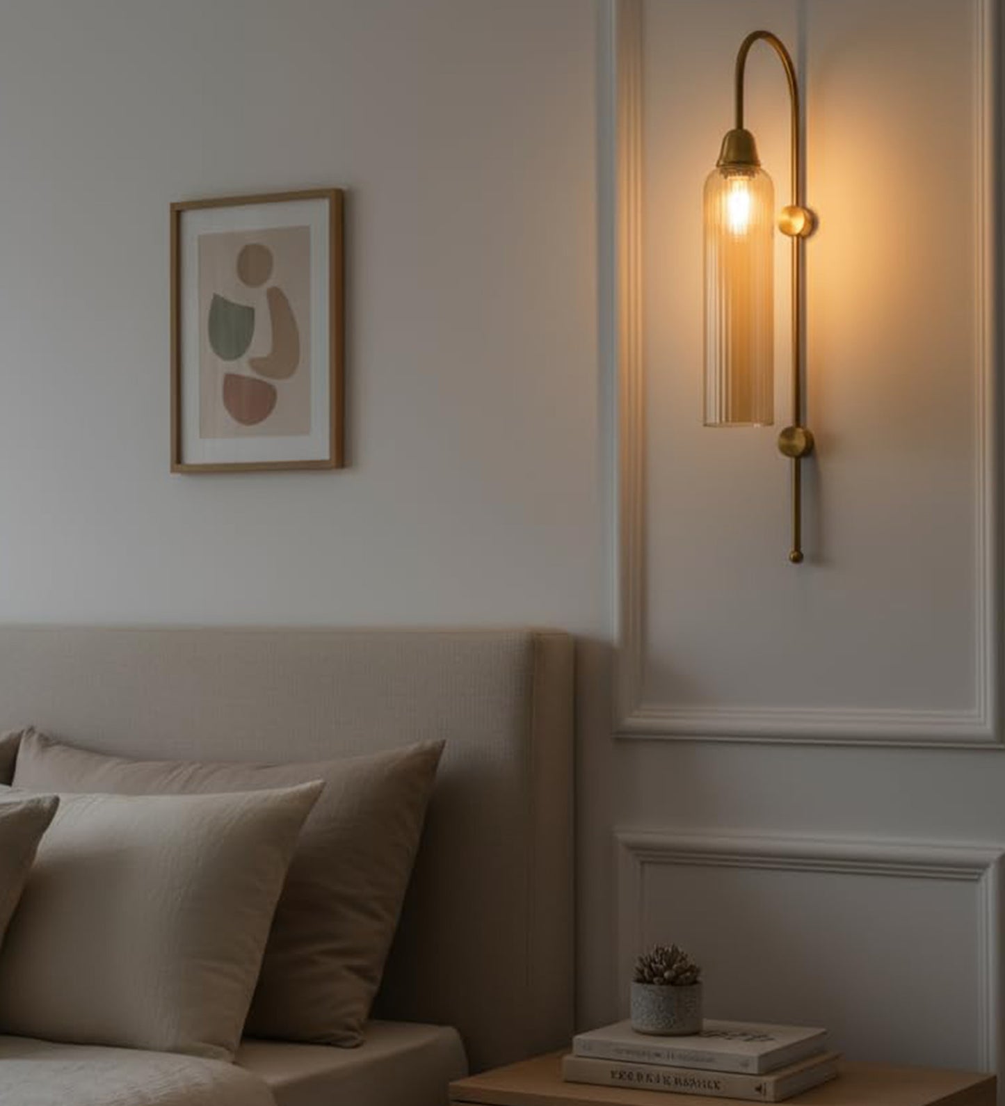 Modern Wall Lamp Antique Brass with Golden Glass
