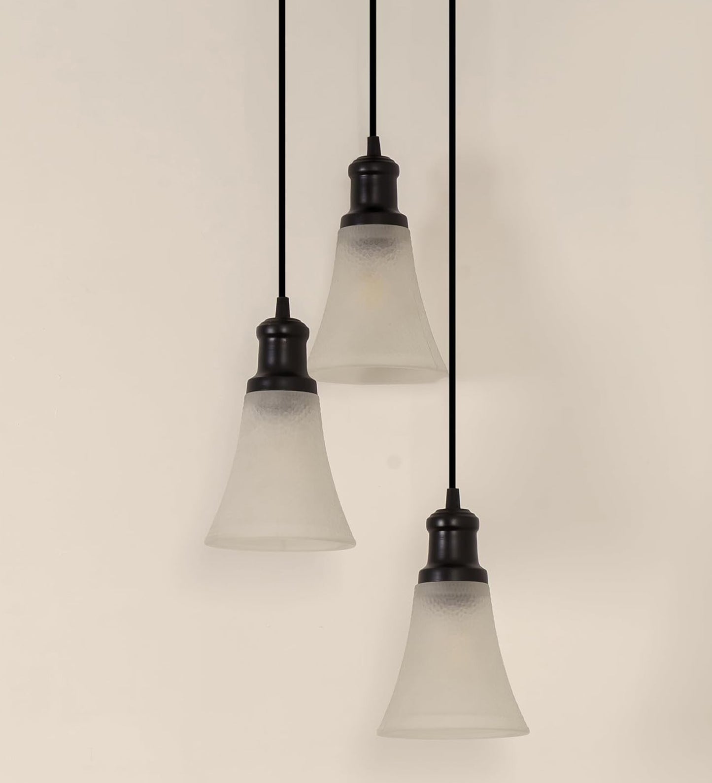 Black Triple Pendant with Frosted Hammered Glass