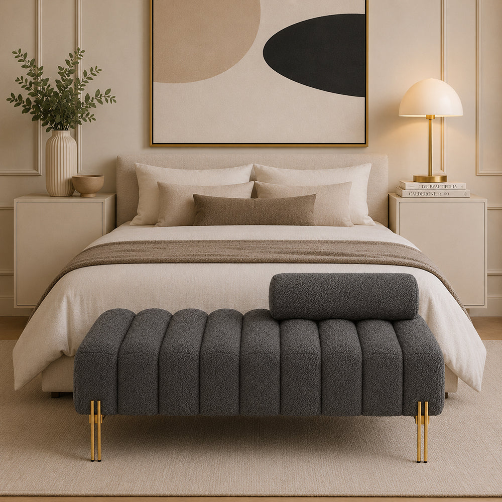 Sepia Homes crest bench With Golden Legs|Grey