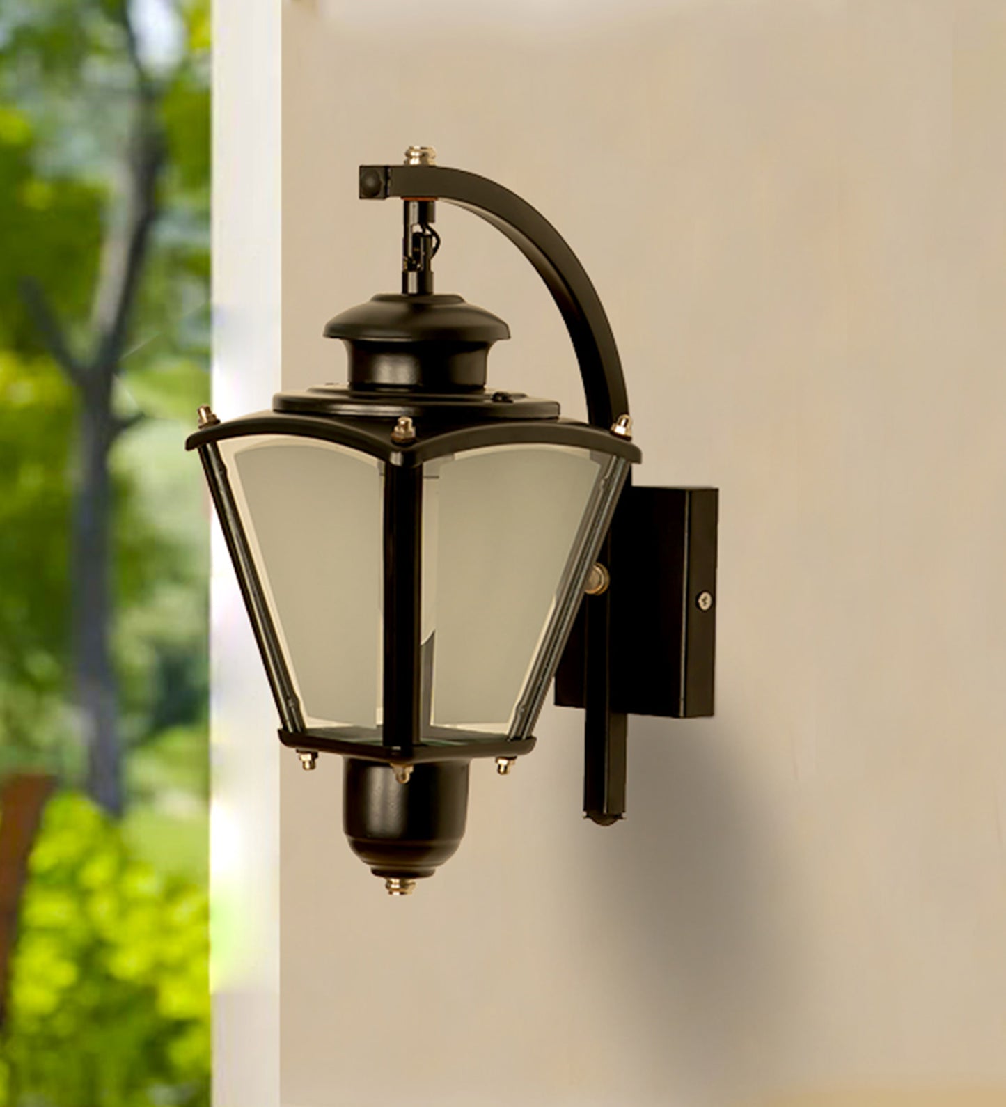 Black Waterproof Lantern Wall Light