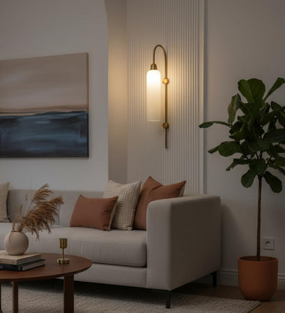 Modern Wall Lamp Antique Brass with Frosted White Glass