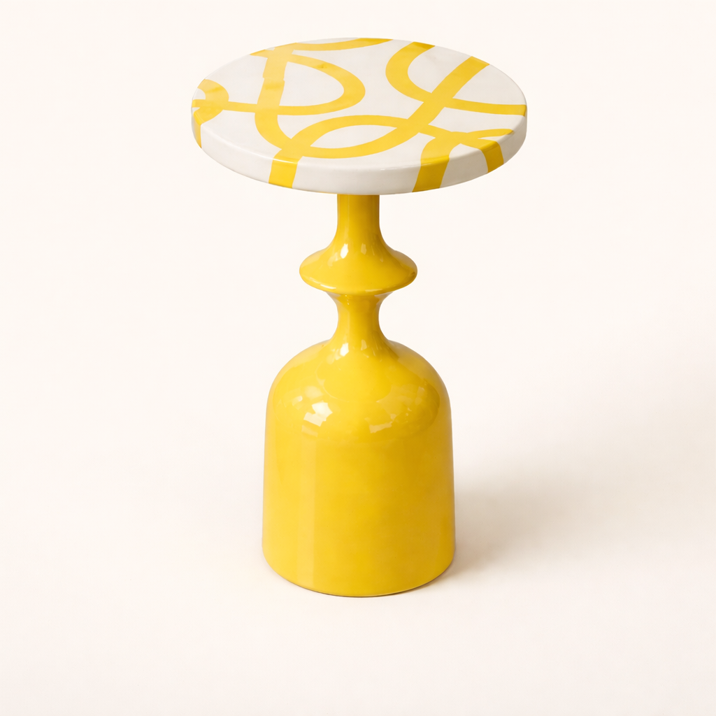 Citrine Curve Iron Side Table – Modern Yellow Pedestal Table