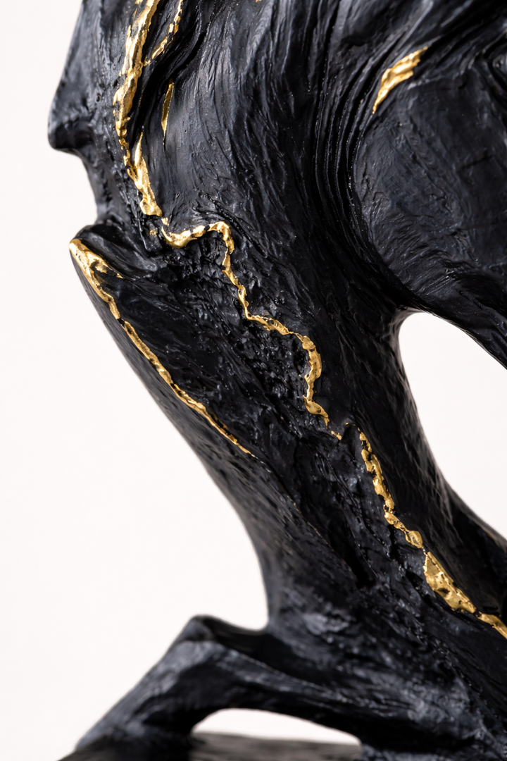 Noir Stallion Black Horse Head Sculpture – Modern Aluminum Tabletop Art Décor