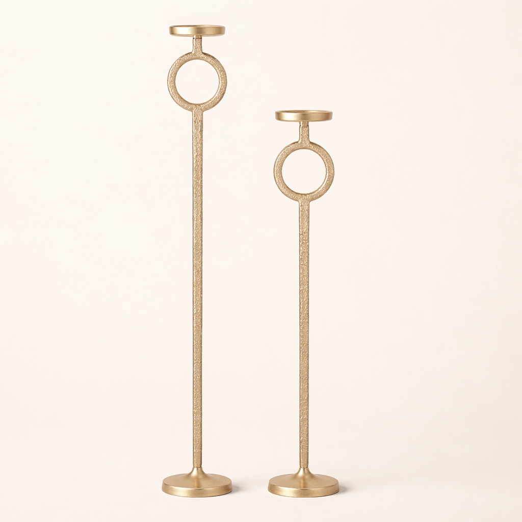 Elaris Antique Gold Ring Candle Holders – Tall Aluminum Stand Set (Set of 2)