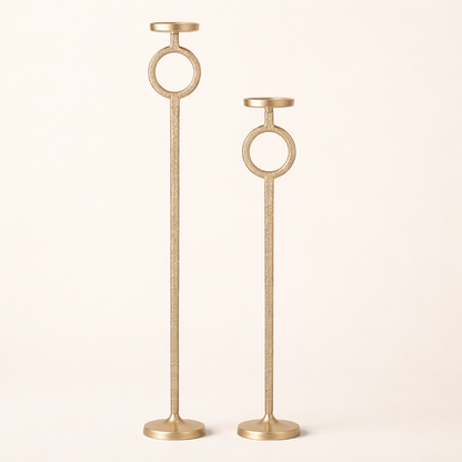 Elaris Antique Gold Ring Candle Holders – Tall Aluminum Stand Set (Set of 2)