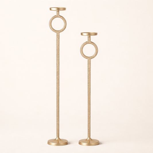 Elaris Antique Gold Ring Candle Holders – Tall Aluminum Stand Set (Set of 2)