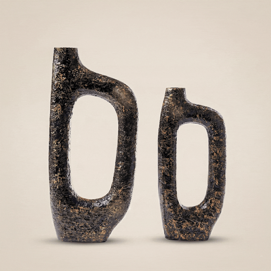 Bugle Back Sculptural Aluminum Vase Set – Textured Decorative Vases (Set of 2)