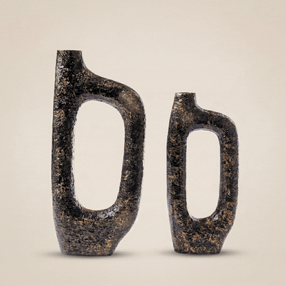 Bugle Back Sculptural Aluminum Vase Set – Textured Decorative Vases (Set of 2)