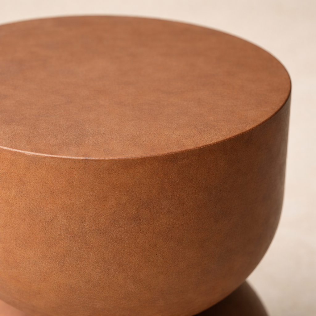 Arco Terra Iron Pedestal Side Table – Modern Clay Accent Table