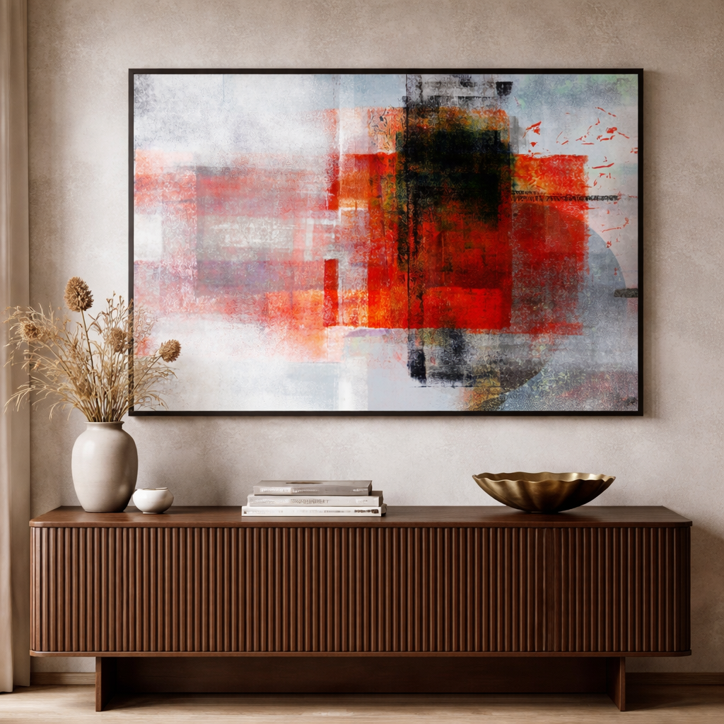 Crimson Axis – Red Black Modern Abstract Canvas Wall Art 48x24