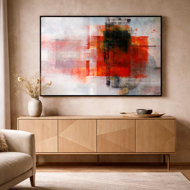 Crimson Axis – Red Black Modern Abstract Canvas Wall Art 48x24