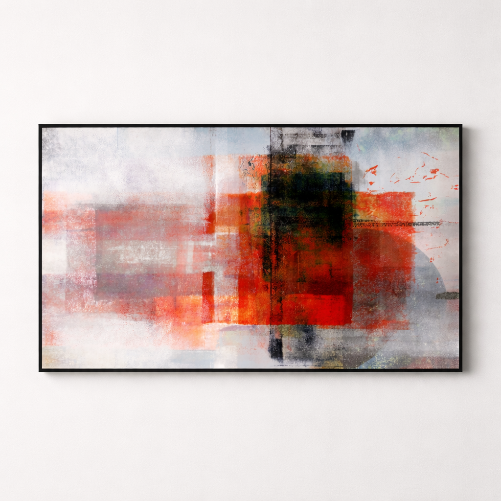 Crimson Axis – Red Black Modern Abstract Canvas Wall Art 48x24