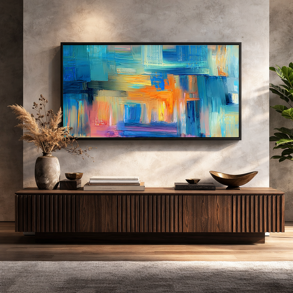 Azure Motion – Blue Gold Modern Abstract Canvas Wall Art 48x24