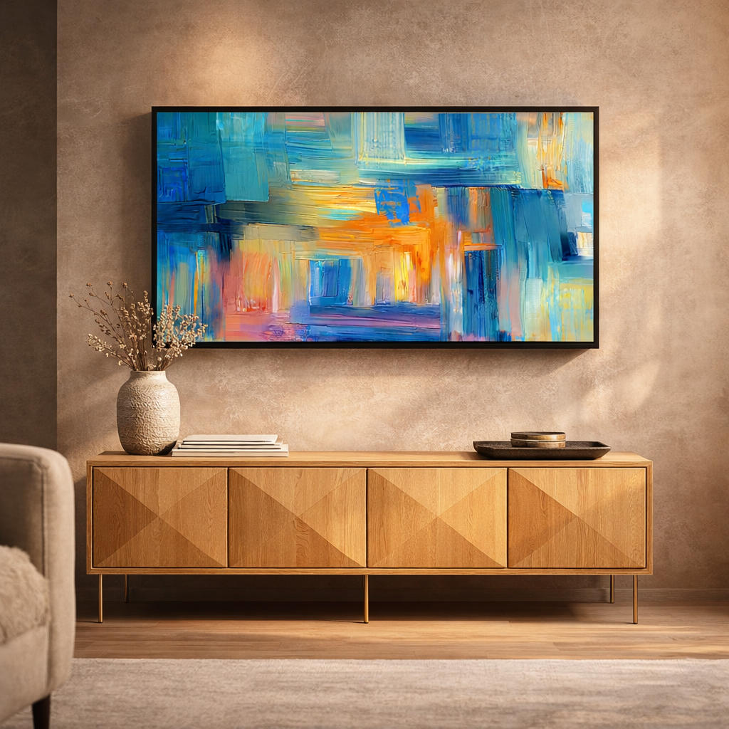 Azure Motion – Blue Gold Modern Abstract Canvas Wall Art 48x24