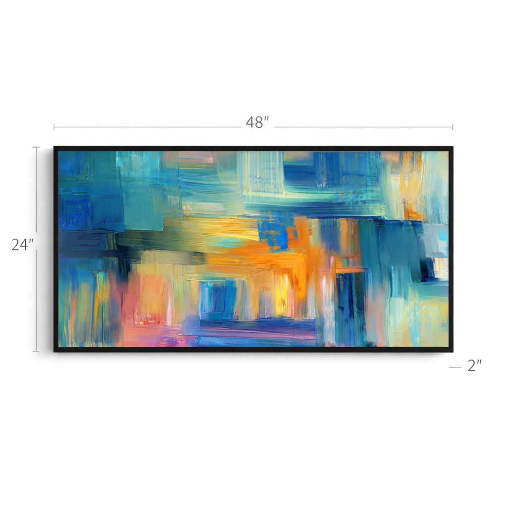 Azure Motion – Blue Gold Modern Abstract Canvas Wall Art 48x24