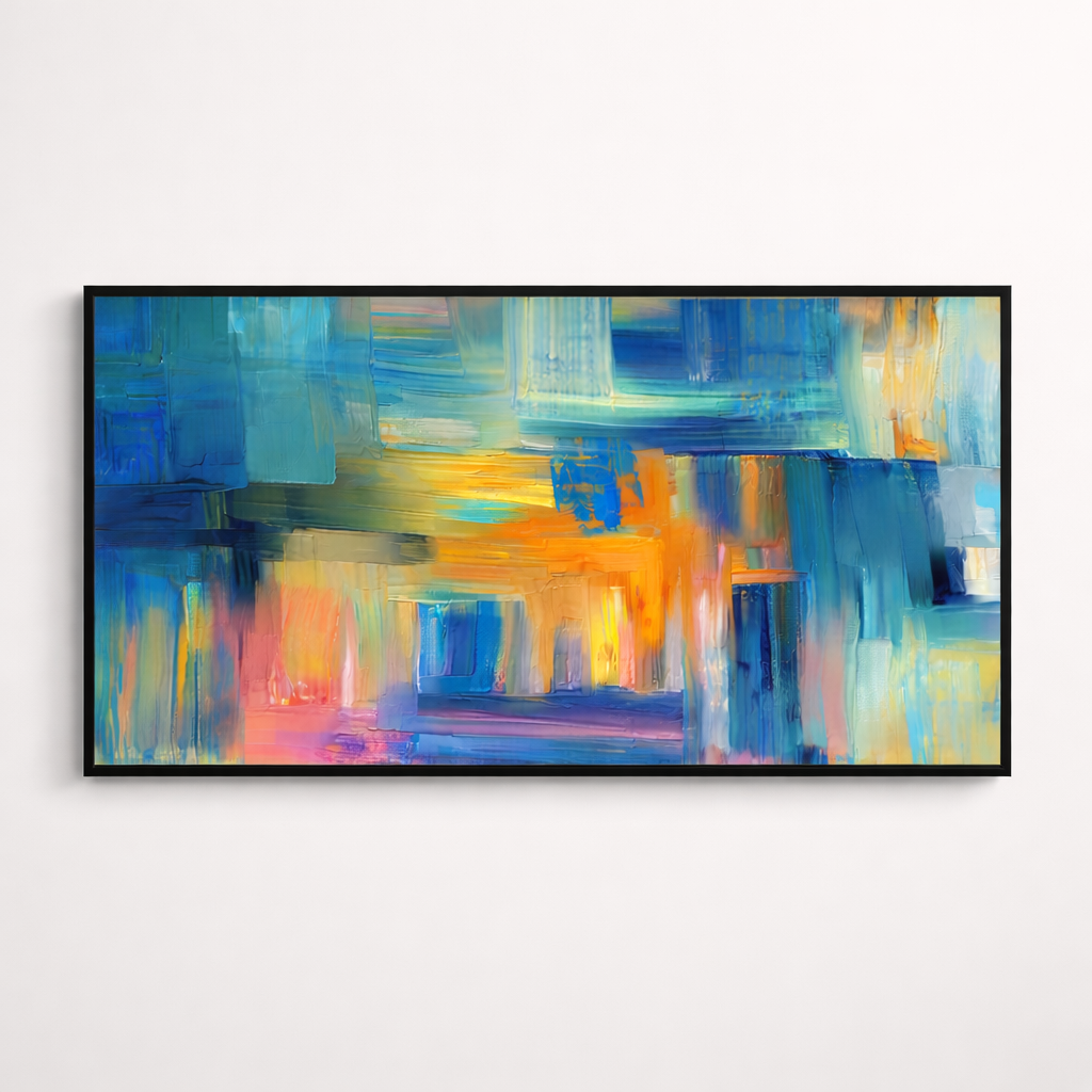Azure Motion – Blue Gold Modern Abstract Canvas Wall Art 48x24