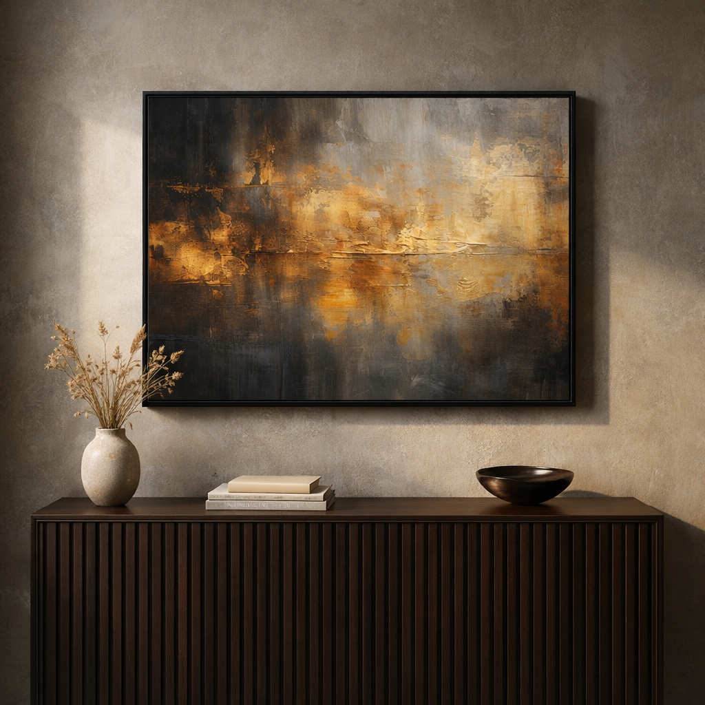 Golden Ember – Brown Gold Textured Luxury Canvas Wall Art 48x24